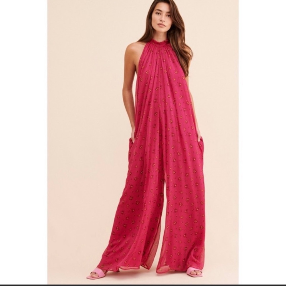SALE 🔥🔥 Free People The Edge Of Love Pink Floral Jumpsuit  Sz XS
